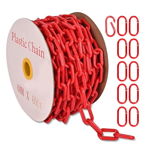 Ahniiqo 60 Feet Plastic Barrier Chain red 1.5-Inch Link Diameter Safety Barrier ChainLarge Plastic Chain6MM Plastic Barrier ChainPlastic Chain Links
