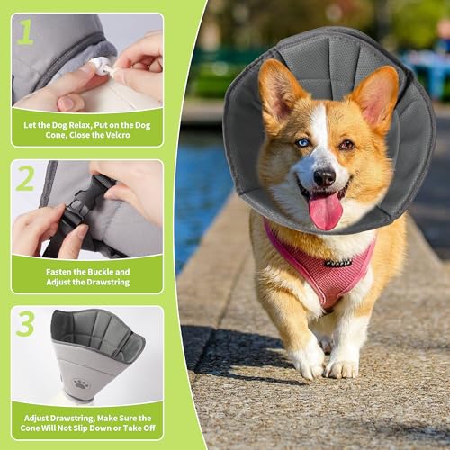 Image of Soft Dog Cone After Surgery,Cone for Dogs to Stop Licking(Grey, XL) | Breathable material,Comfy,Elizabethan cone collar alternative,Adjustable,Soft