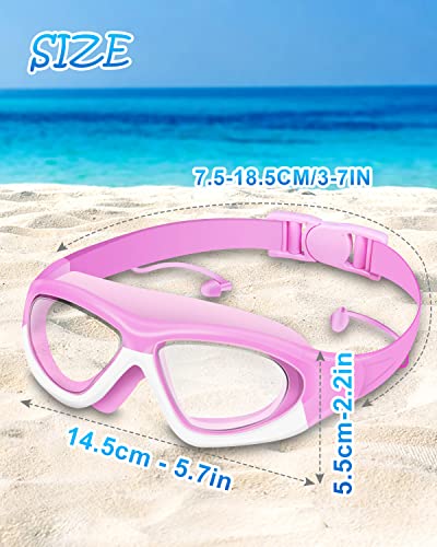 Victoper Kids Swimming Goggles for Children Girls Boys Big Frame Wide-Vision,Swimming Goggles Kids 6-14 No Leaking Anti-Fog Lens and UV Protection with FREE Case,Nose Clip Ear Plugs,Pink - Image 3