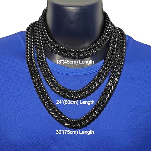 Chunky Mens Black Necklace Stainless Steel Curb Cuban Link Miami Chain Heavy Black Mens Choker2