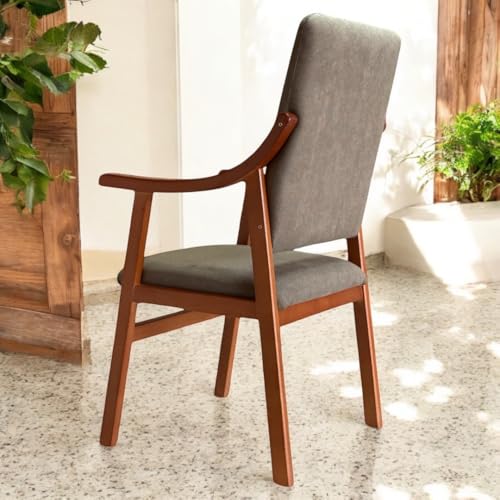Miniatura 9 de Sueña Y Descansa Sillón Alto Con Reposabrazos De Madera De Haya Color Cerezo Tapizado En Marrón