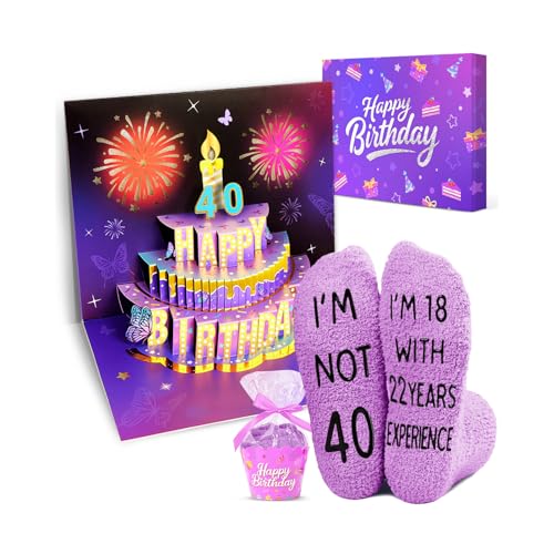HAPPYPOP Musical Birthday Pop-Up Card - 40th Birthday Gifts for Women, Funny Socks Gift Set for 40...