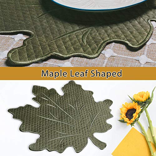 OWENIE 4PCS Thanksgiving Placemats for Dining Table, Embroidered Maple Leaf Place mats for Fall, Machine Washable, Set of 4 (Sage Green)