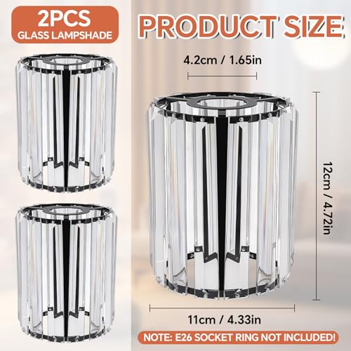 Image of Teenyyou 2 Pcs Crystal Lamp Shade Modern Small Ceiling Light Cover E26 /e27 Base 1.65 inch Top x 4.3 inch Dia. x 4.7 inch H Lampshade Replacement for Bedroom Entryway Bathroom Bedside Mirror Vanity Light