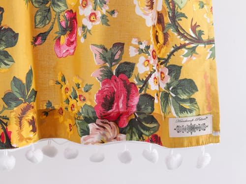 Image of Ravaiyaa - Attitude is everything Hand Printed Half Window Kitchen Curtain 100% Cotton Short Drapery Valance Curtain 40 inch X 18 inch Inch (Yellow Floral)