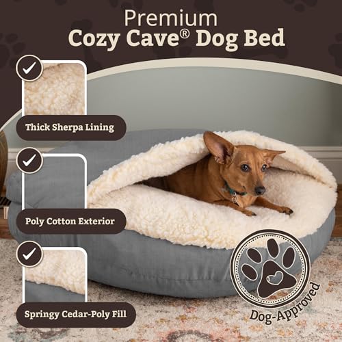 Image of Snoozer Cozy Cave Dog Bed, Round Covered Dog Bed, Heather Gray (L)