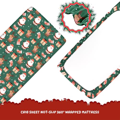 Image of Cloele Reindeer Christmas Fitted Crib Sheet for Boys Girls,Green,52x28in