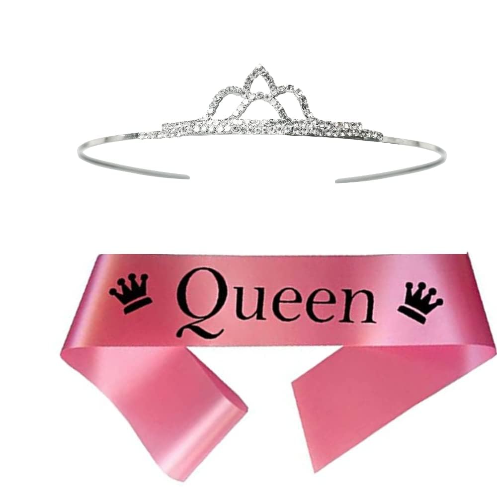 Decofy Queen Pink Sash with Beutiful Diamond Heart Crown Tiara Set for Girls & Womens Birthday Gift |Anniversary Gift | Birthday Girl Sash Crown (B0CNYPHKV9) Amazon Price History, Amazon Price Tracker