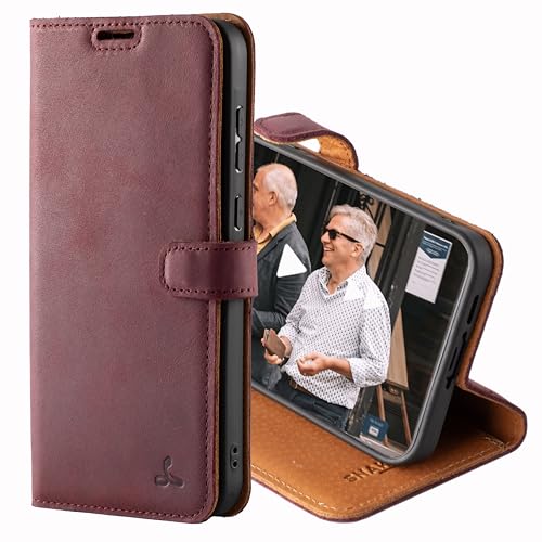 Snakehive Leather Wallet for Samsung Galaxy A55 5G - Real Leather Wallet Phone Case - Genuine Leather with Viewing Stand and 3 Card Holder - Flip Folio Cover with Card Slot (Plum)