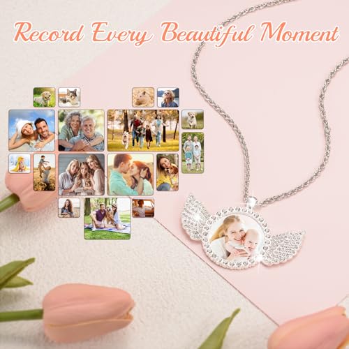 Custom Circle Chain with Wings, Memory Necklaces Picture Necklace Personalized Photo Gifts for Men Women, Customized Angel Wing Round Chain Pendant4