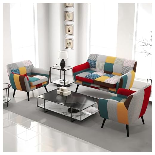 Colorful Boho Accent Chairs and Loveseat Set