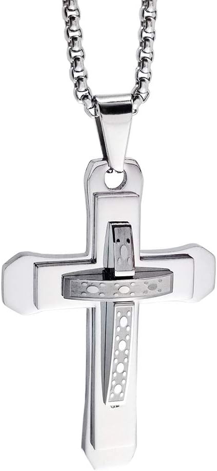 Silver Cross Necklace Marvelous Jesus Religious Chain with 23Inch Chain …