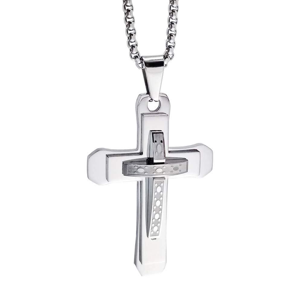 Silver Cross Necklace Marvelous Jesus Religious Chain with 23Inch Chain …