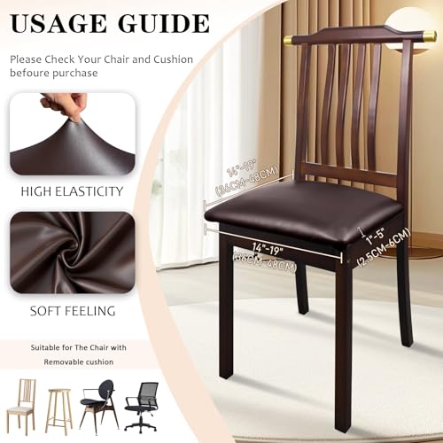 Image of Pu Leather Dining Chair Seat Covers Set of 8, Waterproof Kitchen Chair Covers Stretch Chair Cover for Kitchen /Dining Room /Hotel, Tasteless seat Covers for Chairs (Brown - 8 PCS)