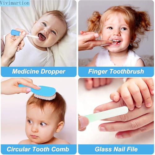 Grooming Kit, Infant Safety Care Set with Hair Brush Comb Nail Clipper Nasal Aspirator,Essentials Kit for Newborn (Blue Grooming kit) - Image 6