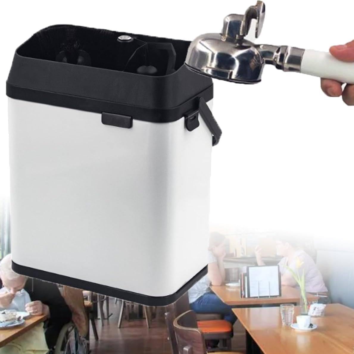 Automatyczna myjka filtra do kawy, 150 W, 300 obr./min, elektryczna maszyna do czyszczenia z uchwytem, w zestawie 2 skrobaki i 1 szczotka, zdejmowana, do domu i gastronomii.
