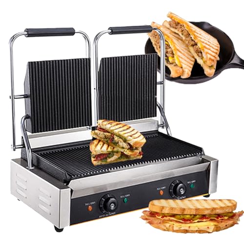 KLYDBMYT Sandwichera para panini de Interior de 1,8 KW/3,6 KW, Parrilla eléctrica Antiadherente para Carne, Parrilla Comercial de Prensa Simple o Doble, para Verduras, Carnes, Pan, 813 A-110 V