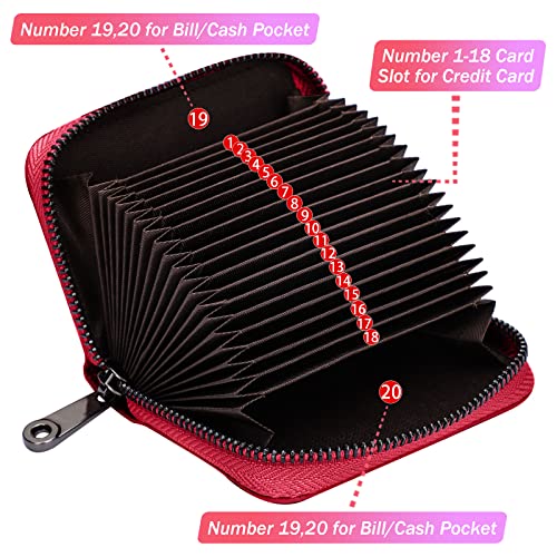 Linno RFID 20 Slots Credit Card Holder Genuine Leather Small Wallet for Women or Men with Zipper2