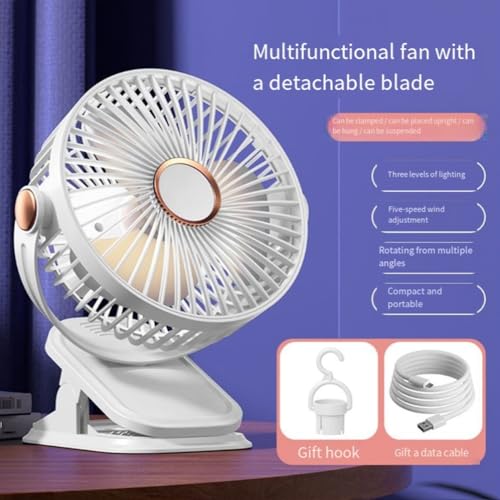 Ventilador portátil recargable con luces LED y pinza de sujeción estable 4