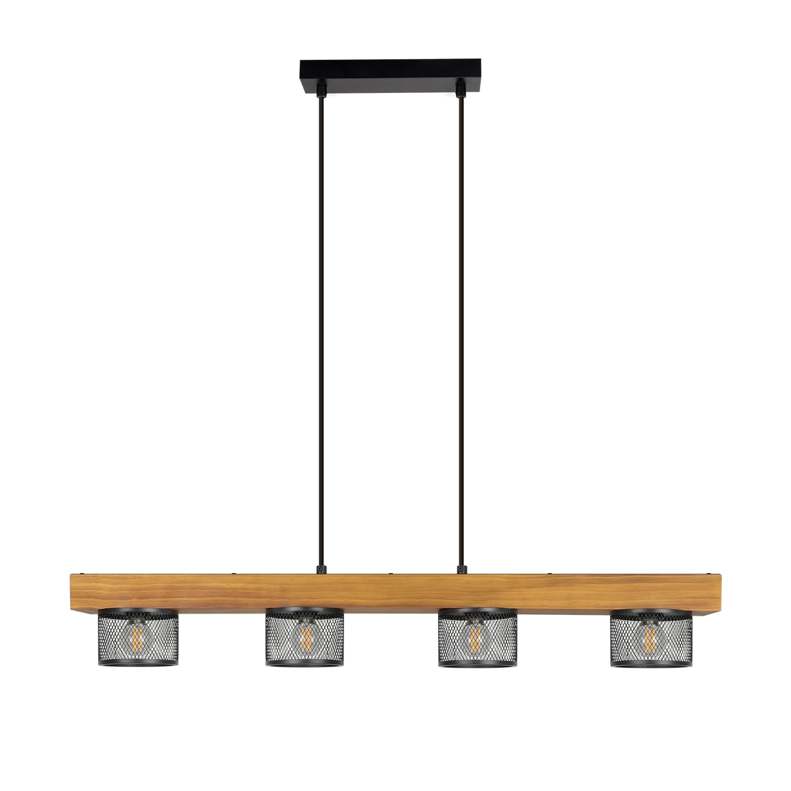 ZMH Vintage Pendelleuchte Holz Hängelampe esstisch 4 flammig mit Holzbalken | Schwarz Hängeleuchte retro Esstischlampe E14 Esszimmerlampe aus Metall für Küche Wohnzimmer Esszimmer (Ohne Leuchtmittel)