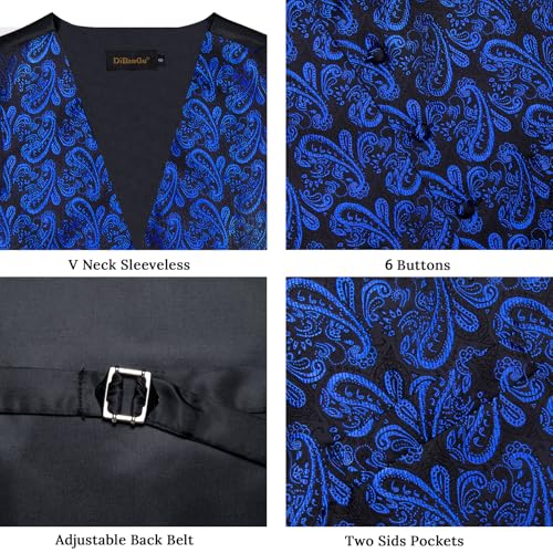 Image of DiBanGu Mens Paisley Suit Waistcoat,Silk Dress Vest and Bowtie Pocket Square Cufflinks with Lapel Pin Set for Wedding Tuxedo