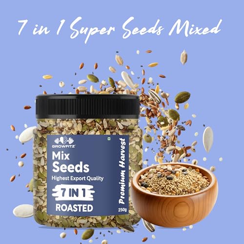 Image of Growfitz 7-in-1 Super Seed Mix | Pack of 3 (250g Each)| 24.4g High Protein & Fiber | Roasted Pumpkin, Sunflower, Flax, Chia, Soy Nuts & Sesame | Healthy Snack |