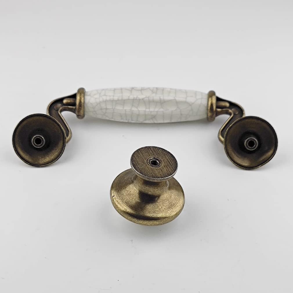 4 1/2" Drop Handle Crack Ceramic Drawer Pull Antique Bronze Dresser Pull for Kitchen Cabinet Knobs 4.5 Inch 114mm Center to Center Spacing