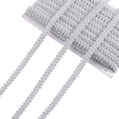 PH PandaHall 27 yardas Gimp borde de cinta 1,3 cm de borde de cinta tejida plateado, borde de cinta para costura, tejido para textiles del hogar, cortinas