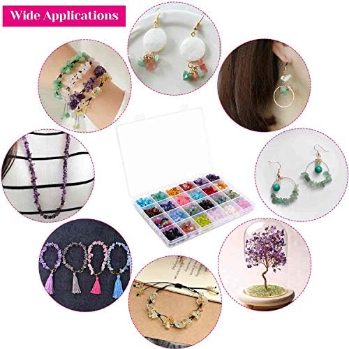 Crystal Chips and Gemstones Beads for Jewelry Making, Cridoz 24 Colors Gemstones Chips Jewelry Bracelet Beads for Jewelry Making