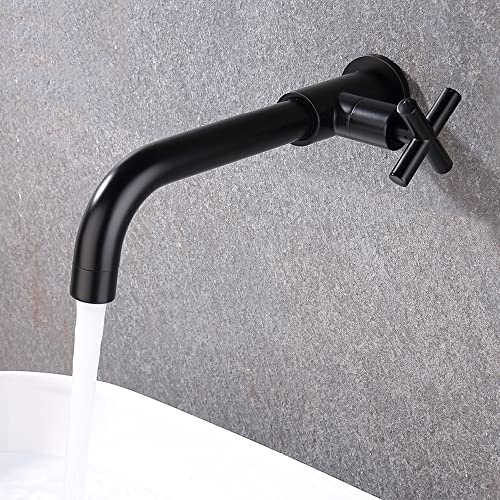 Kitchen Faucet Extended Water Outlet Single Cooling Faucet Wall Mounted Brass Tap,Black #TOP1