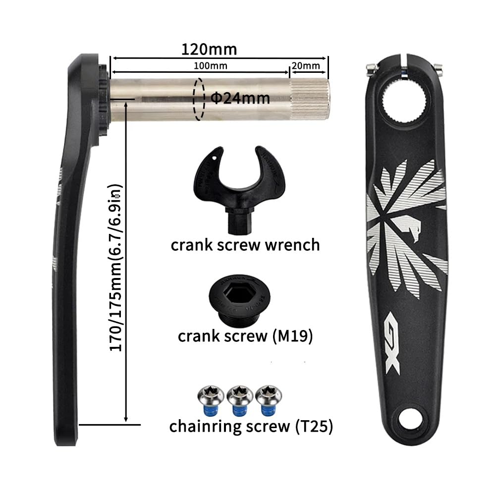 Guarnitura per Mountain Bike 170 175mm con Corona 30/32/34/36/38T Denti Stretti e Larghi, Single Speed, pedivelle Cave Integrate per 9-12 velocità, Nero Opaco