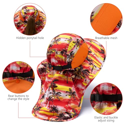 Image of BASSDASH UPF 50+ Unisex Water Resistant Wide Brim Sun Hat with Large Neck Flap Ponytail Fishing Hat for Men Women