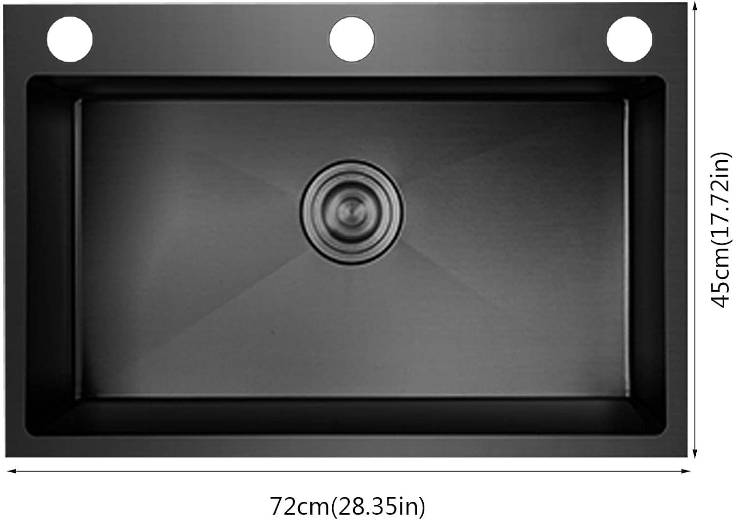 Fregadero de acero inoxidable negro, fregadero de cocina rectangular grande de un seno de montaje superior con kit de desagüe/bandeja de desagüe (72x45cm(28.35x17.72in))