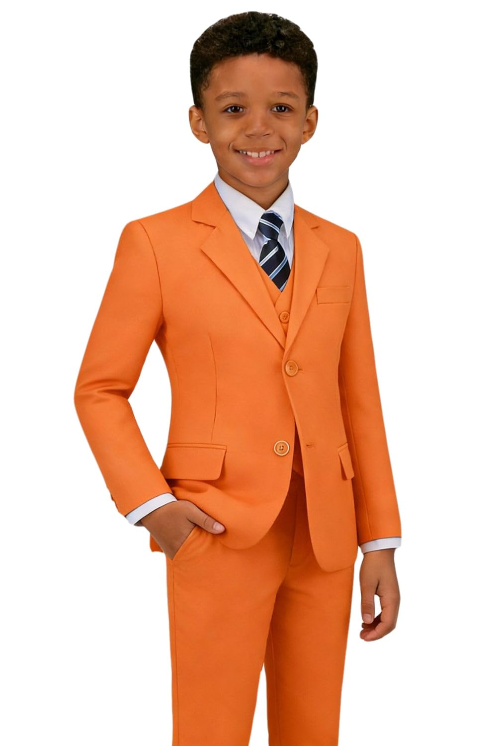 Boys Formal Suit 5 Piece Set Slim Fit Tuxedo Suits Adjustable Waist