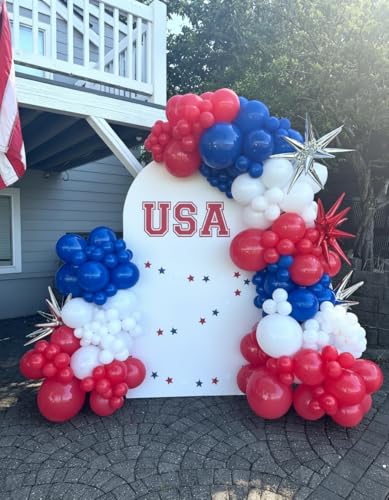 Image of Red White and Blue Balloon Garland Arch kit 155pcs with Star, Different Size Red White Blue Balloons for 4th of July Patriotic Party Graduation Memorial Day Anniversary Birthday Party Decor