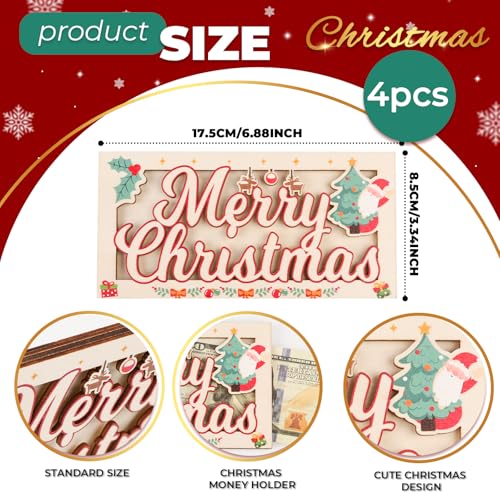 Christmas Money Holder for Cash Gifts 4Pcs - Wooden Christmas Money Holders for Cash - Xmas Decorations Gifts for Kids Women Men Friends Family4