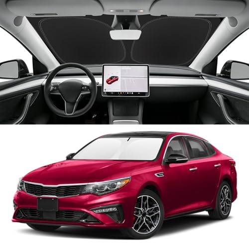 Image of Custom Fit Windshield Sun Shade for Kia Optima 2016-2020 | Blocks UV Rays and Sun Heat, Helps Reduce Interior Temperature, Protects Dashboard from Fading, Folds Easily for Storage