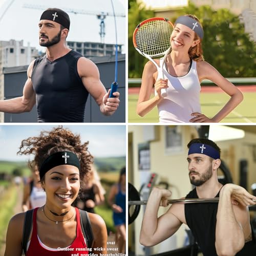 Image of 3pcs Sweat Bands Headbands Men Sweatbands Headbands for Women Christian CrossSports Running