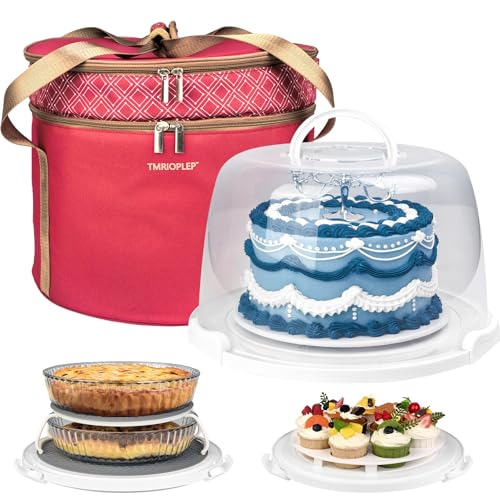 TMRIOPELP Tall Cake Carrier with Lid and Handle Insulated Cake Container Cake Transport Carrier Ideal for Pies Cupcakes and Pastries Perfect for Safe and Secure Cake Delivery (Red, 12 inch) by Tmrioplep - Used condition - US$58.38