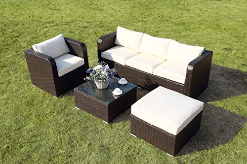 PolyRattan Gartenmöbel Sofa Lounge Couchtisch Set mit Regenschutz für 5 Personen, Garten und Terrasse Set, gemischtes… – Bild 3
