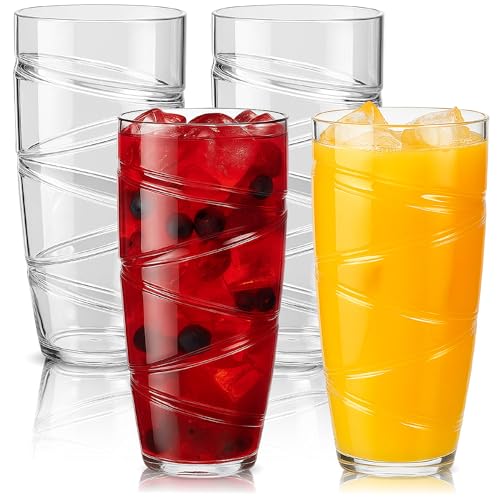 HEFTMAN Juego de 4 vasos de plástico - Vasos de acrílico de 550 ml con diseño de remolino - Vasos de plástico reutilizables para jardín, picnics, camping, barbacoas, fiestas - 4 piezas (Transparente)