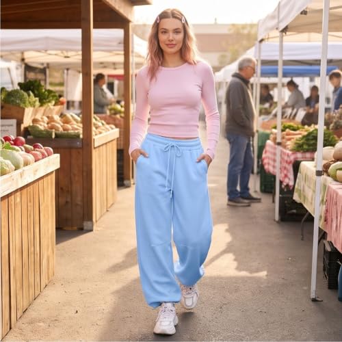 Wide Leg Sweatpants Women Scalloped Baggy Lounge Sweatpants Sweat Pants - image 5