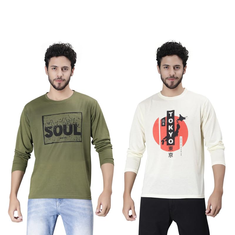 FREE UNIONPack of 2 Full Sleeves Printed Tshirts (Multicolor,XL) (SOTF-XL)