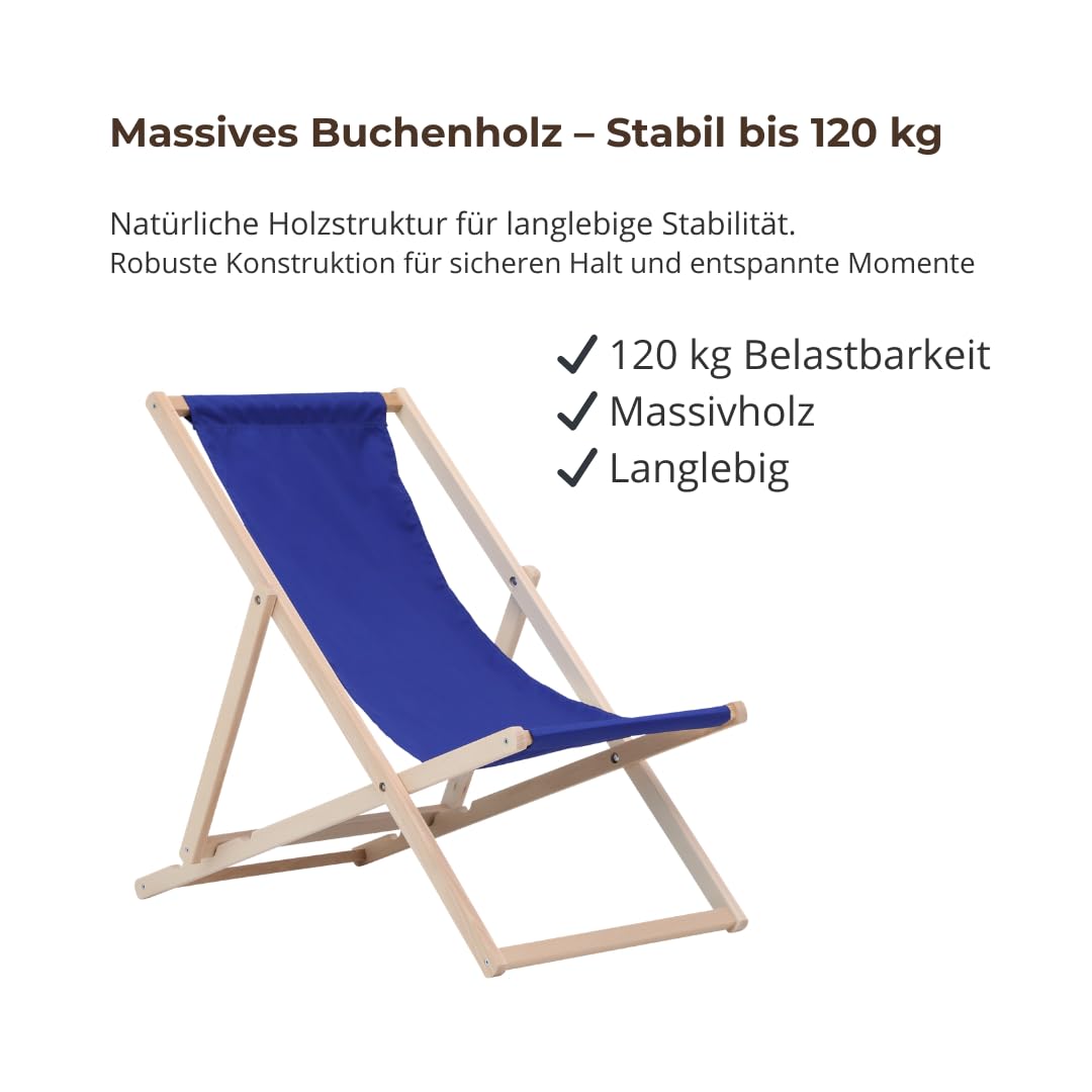 Drewniany leżak, składany, leżak przeciwsłoneczny, leżak ogrodowy, krzesło plażowe, składane drewniane krzesło ogrodowe, niebieski
