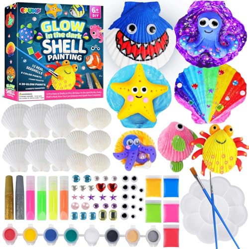 EPUMP Sea Shell Painting Kit - Glow in The Dark Craft Kits for Kids - Arts and Crafts for Kids Age 6 7 8 9 10 11 12 - Christmas Birthday Gifts for Girls Boys