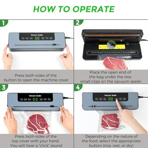 Miniatura 6 de Großcat Envasadora Al Vacío, Envasadora Con 50 Bolsas Al Vacío, Selladora De Film Para Alimentos Con Cortador Y Cuenta Atrás Digital Para La Conservación De Alimentos En Cocinas Y Restaurantes
