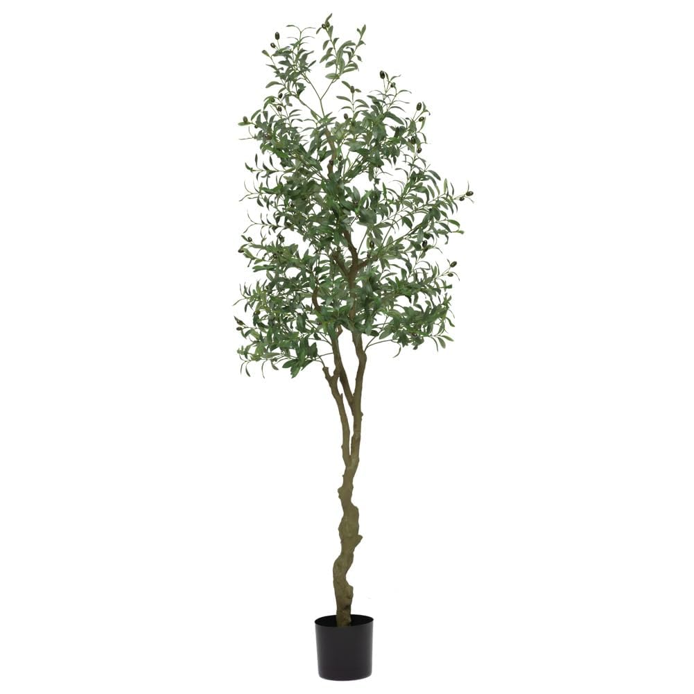 Arbre d'Olivier Artificiel en Pot, Feuilles Et Fruits, Style Méditerranéen, Intérieur/Extérieur, Entretien Facile, Base Lestée, Résistant UV(7ft)