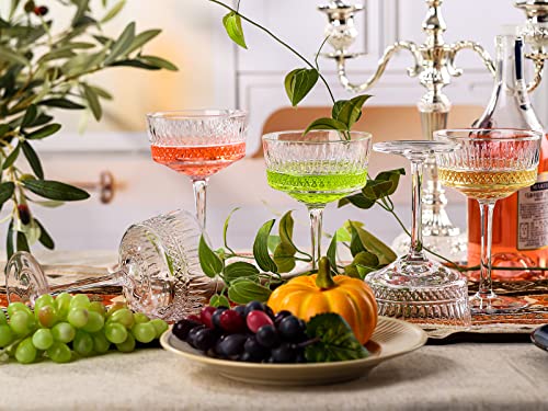 Physkoa Vintage Coupe Glasses Set Of 6- Cocktail Glasses 9.3 Oz-Classic Manhattan Glasses For Cocktails, Champagne Coupe Glasses, Crystal Cocktail Glasses, Art Deco Gatsby Vintage, Martini Glasses. #TOP6