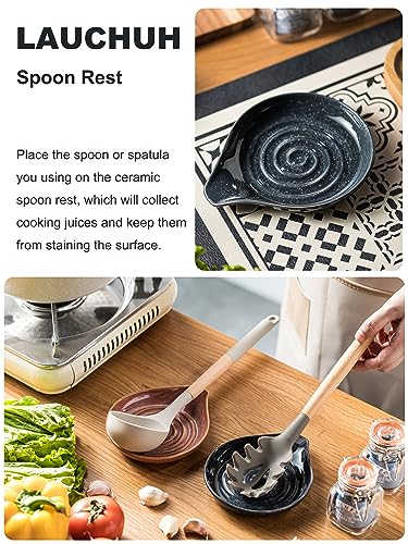 Image of LAUCHUH Spoon Rest, Ceramic Spoon Holder for Stove Top 5 inch Spatula Rest for Countertop Large Cooking Utensil Holder for Father's Day, Ladle, Spatula, Spoons or Tongs, Speckled Dark Gray