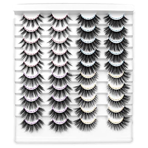 Leipple False Eyelashes 20 Pairs - Professional Reusable 3D Mink Lashes - Natural Waterproof Thick Fluffy Fake Eyelashes Faux Mink Eyelashes (4 Styles) Cover